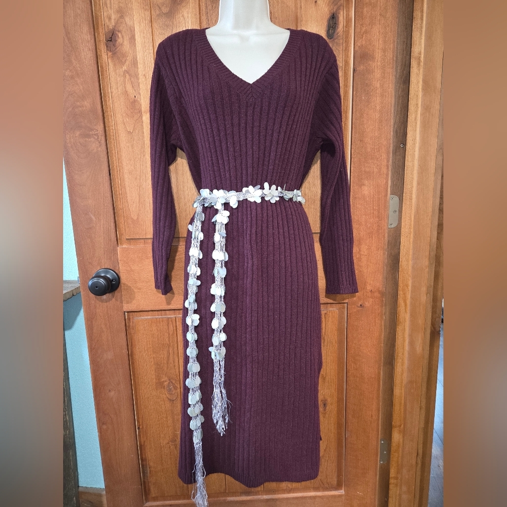 Terra & Sky Burgundy Knit Sweater Dress‎